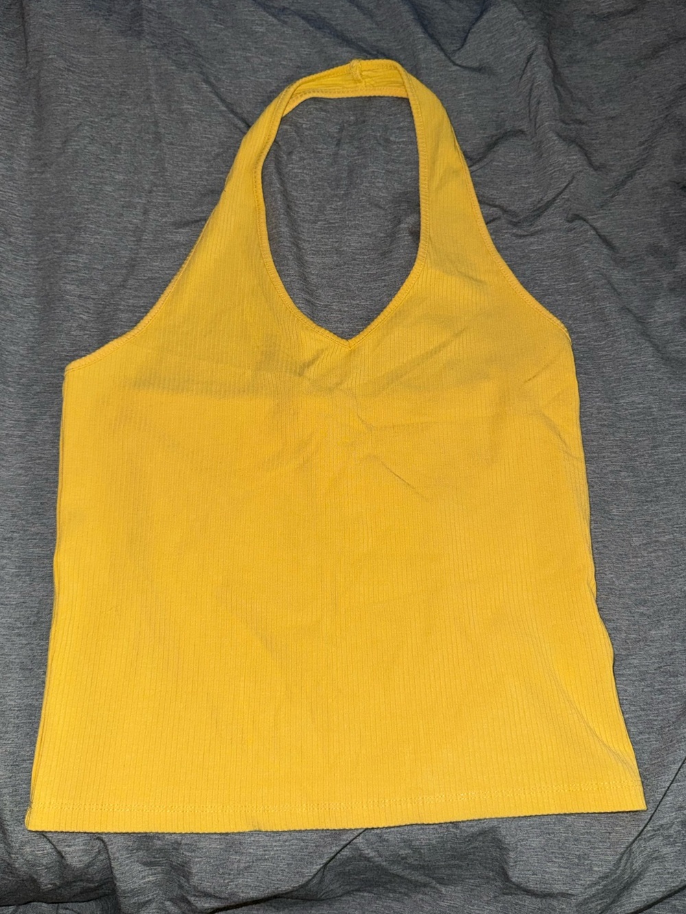 Yellow Halter Neck Ribbed Tank Top